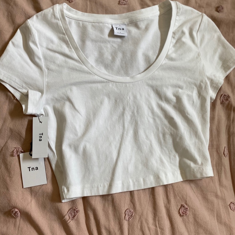 TNA by Aritzia cropped white scoop neck